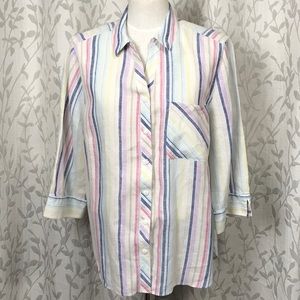 Chico’s No Iron Linen Button Top with Colorful Stripes. Size 16/18 XL